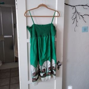 Green cotton and silk dress with design